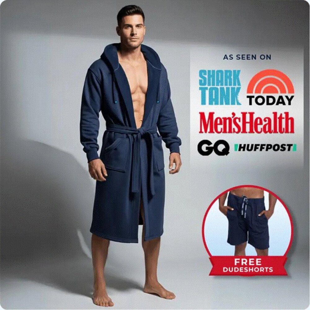 Dude Robe Navy Hooded Double Lined Robe - Picture 4 of 16